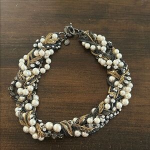 Vintage Original J. Crew Gold, Silver and Pearl Braided Statement Necklace 18”